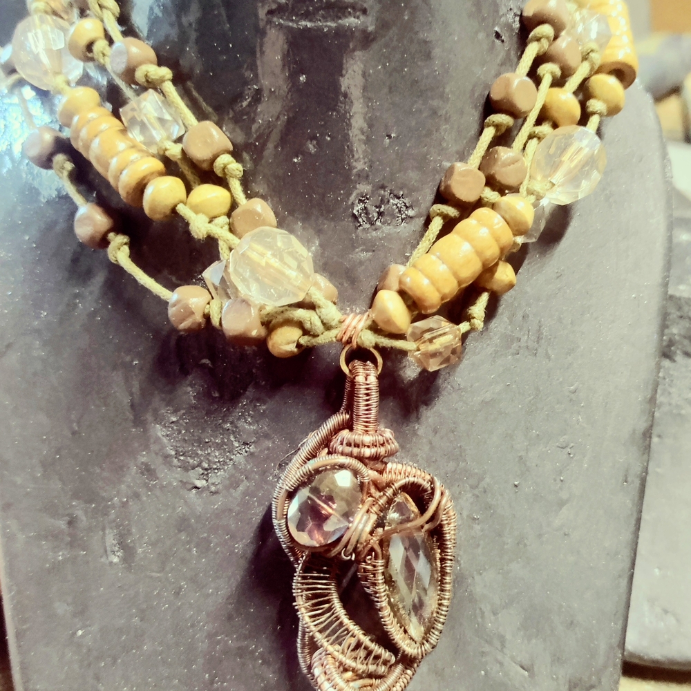 Handcrafted Beaded Necklace - Brown and Gold